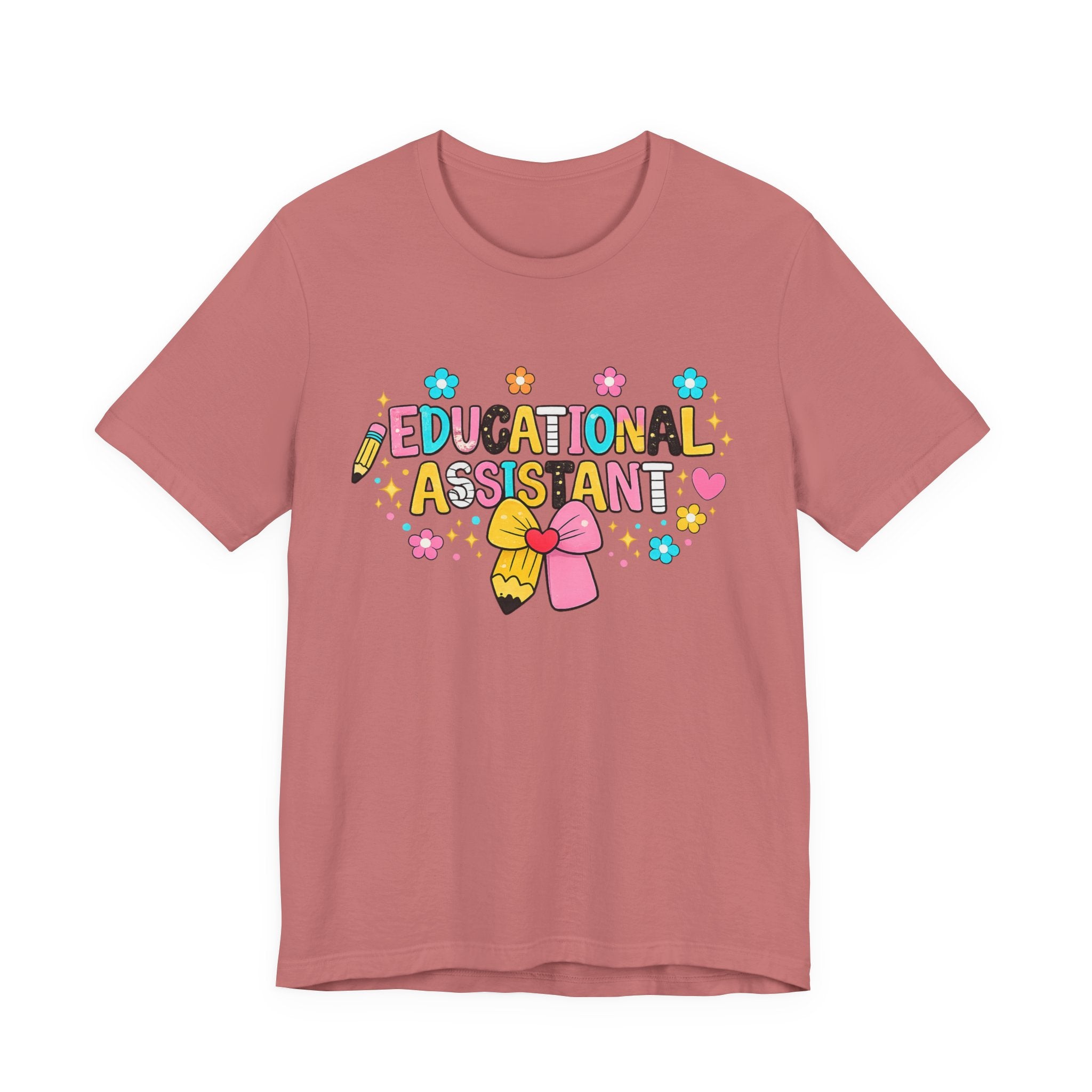 Educational Assistant T-Shirt — Cute Pencil & Ribbon Design for Teachers