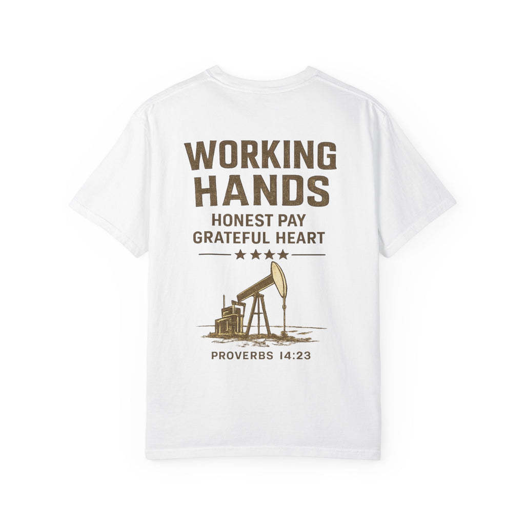 Men’s Working Hands T-Shirt — "Honest Pay, Grateful Heart" (Proverbs 14:23)