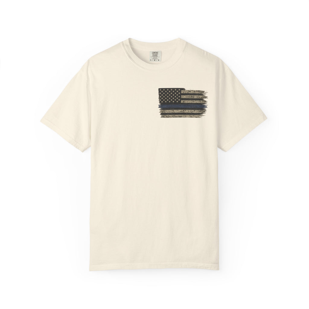 Men’s Peacemakers Thin Blue Line Flag T-Shirt — "Blessed Are The Peacemakers" (Matthew 5:9)