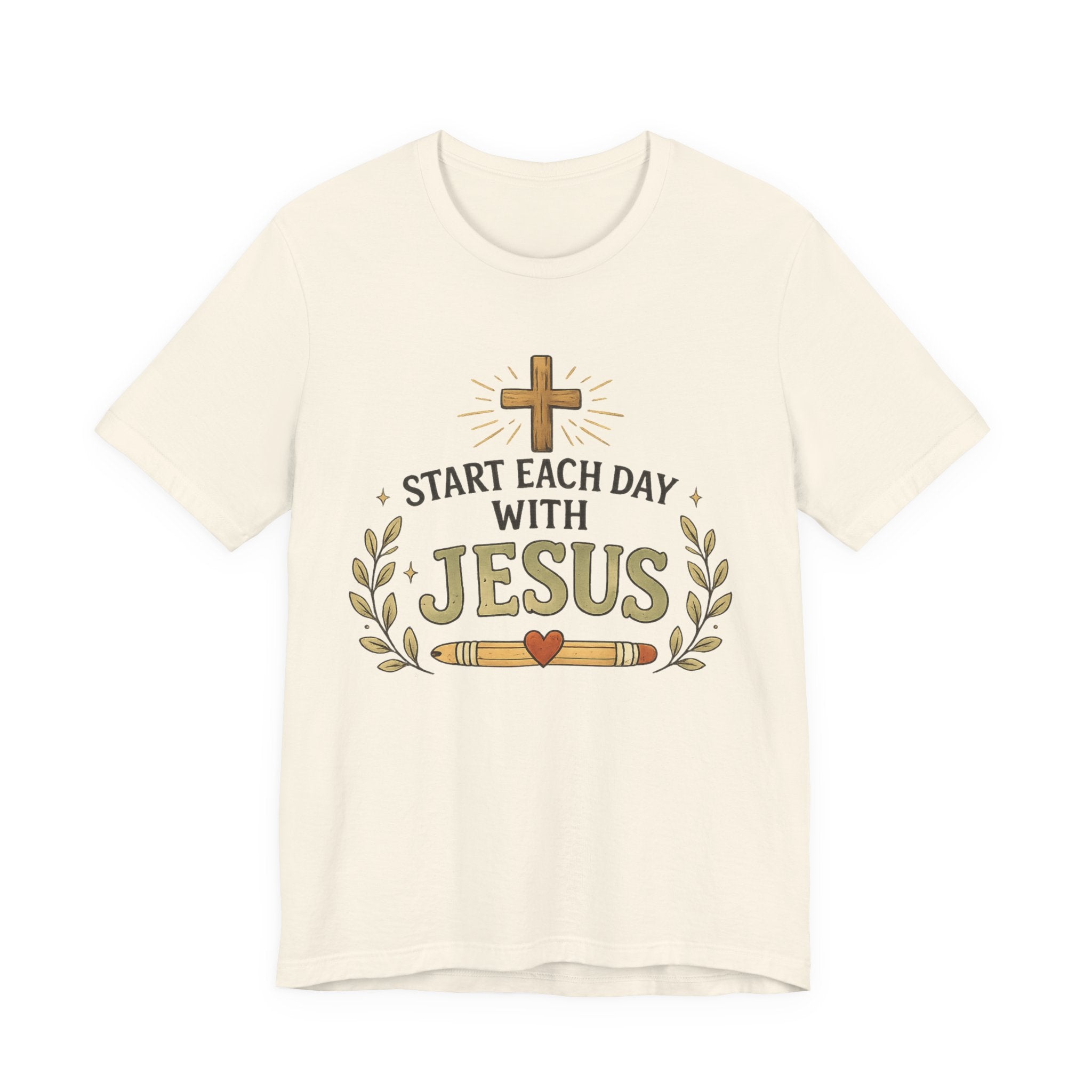 Woman’s Start Each Day With Jesus T‑Shirt — Inspirational Christian Faith Tee