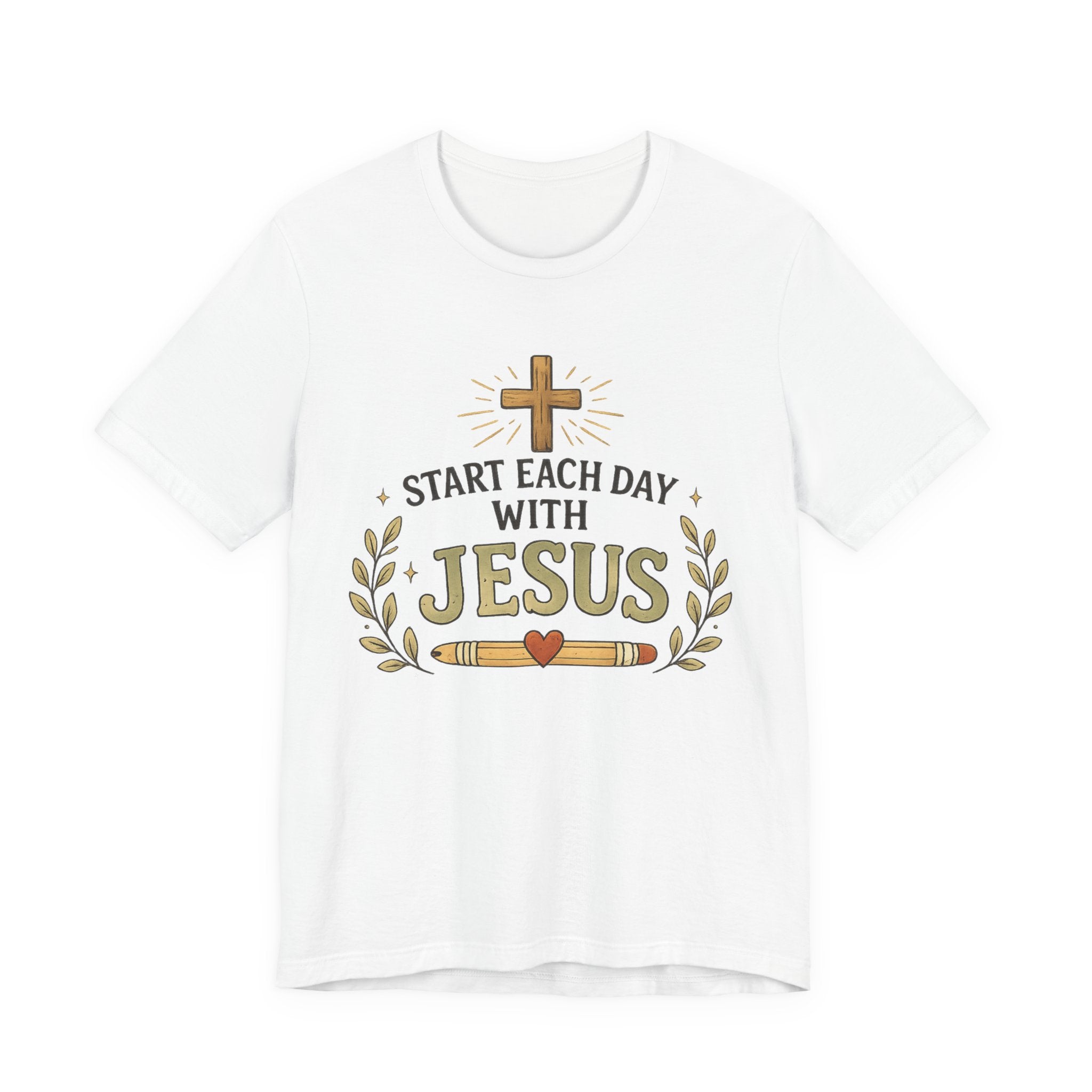 Woman’s Start Each Day With Jesus T‑Shirt — Inspirational Christian Faith Tee