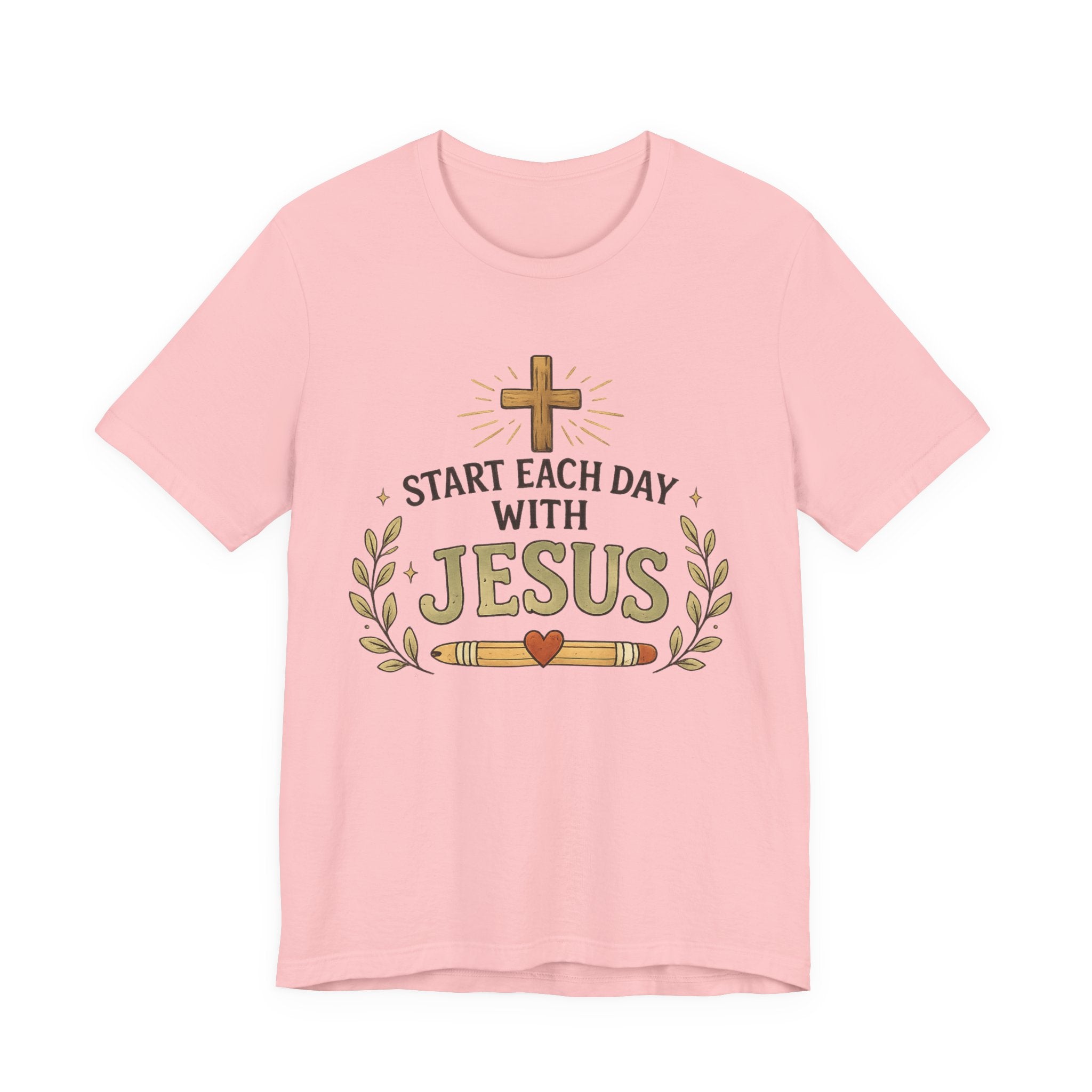 Woman’s Start Each Day With Jesus T‑Shirt — Inspirational Christian Faith Tee