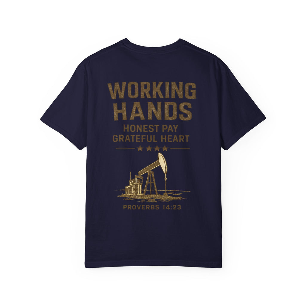 Men’s Working Hands T-Shirt — "Honest Pay, Grateful Heart" (Proverbs 14:23)