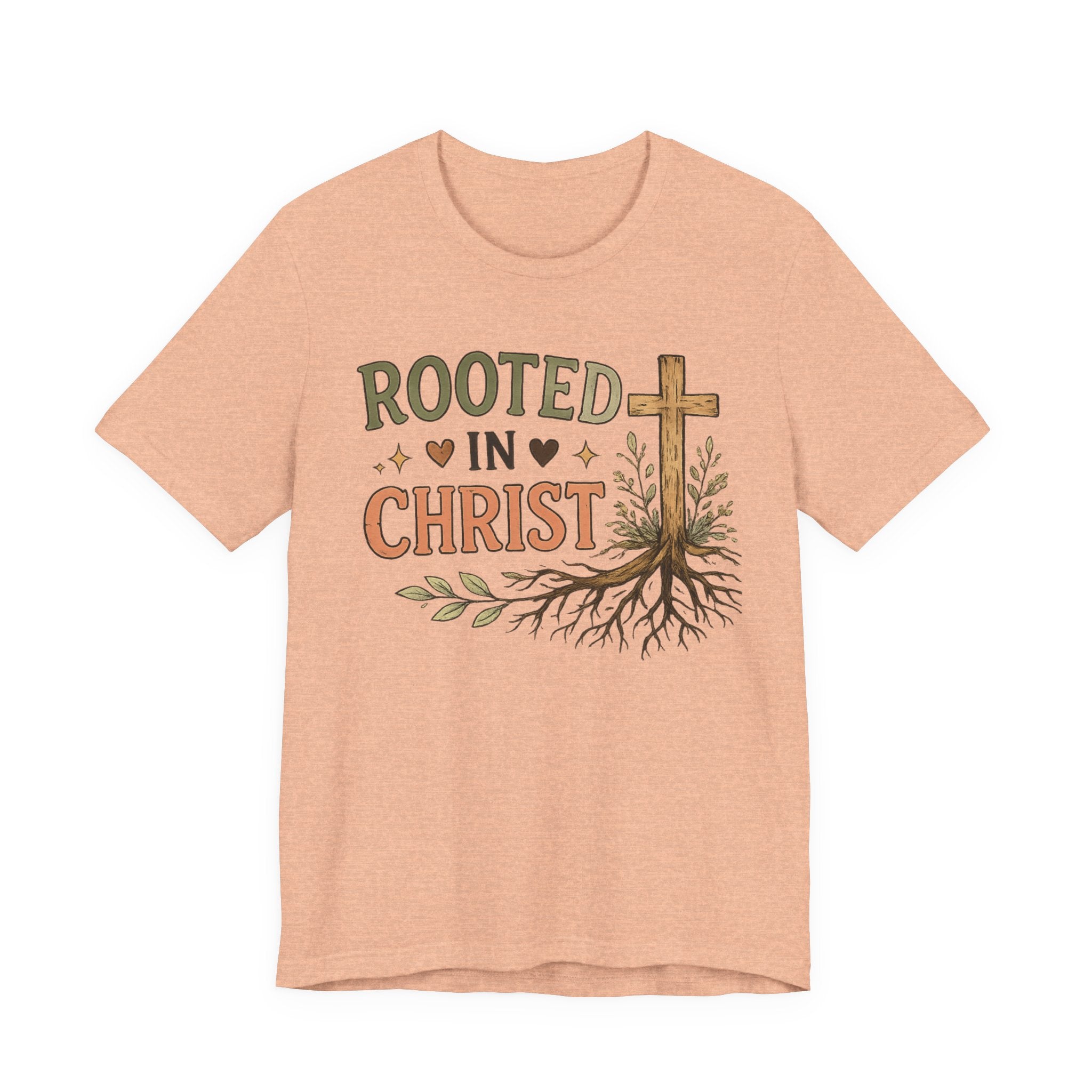 Rooted in Christ T-Shirt — Christian Faith Tee with Cross & Tree Roots