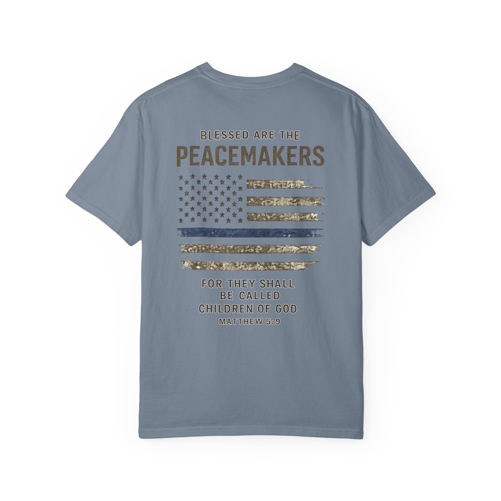 Men’s Peacemakers Thin Blue Line Flag T-Shirt — "Blessed Are The Peacemakers" (Matthew 5:9)
