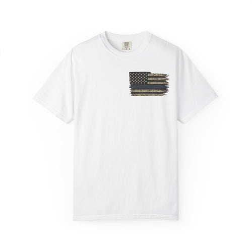 Men’s Peacemakers Thin Blue Line Flag T-Shirt — "Blessed Are The Peacemakers" (Matthew 5:9)