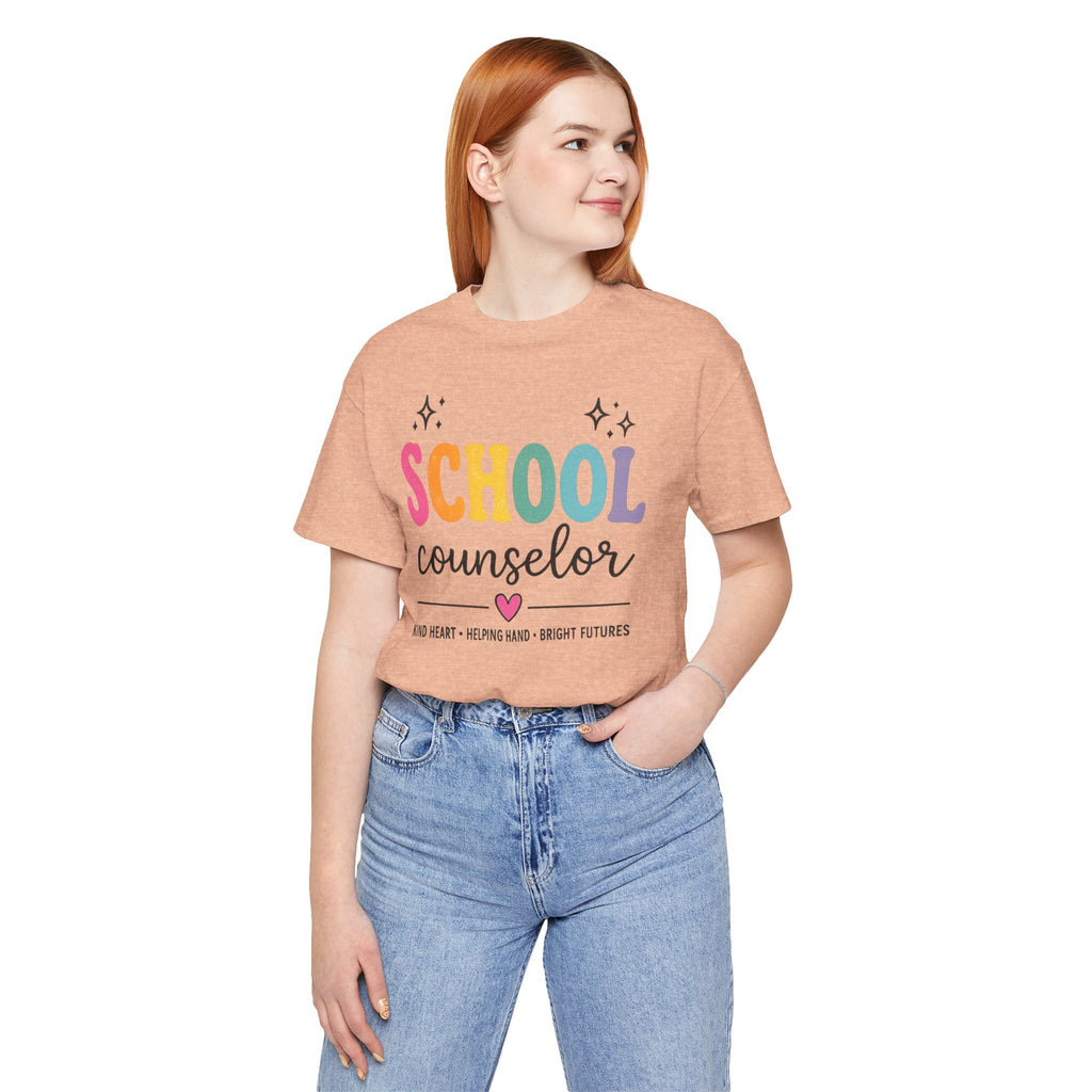 School Counselor T-Shirt — “Kind Heart • Helping Hand • Bright Futures” Cute Rainbow Design