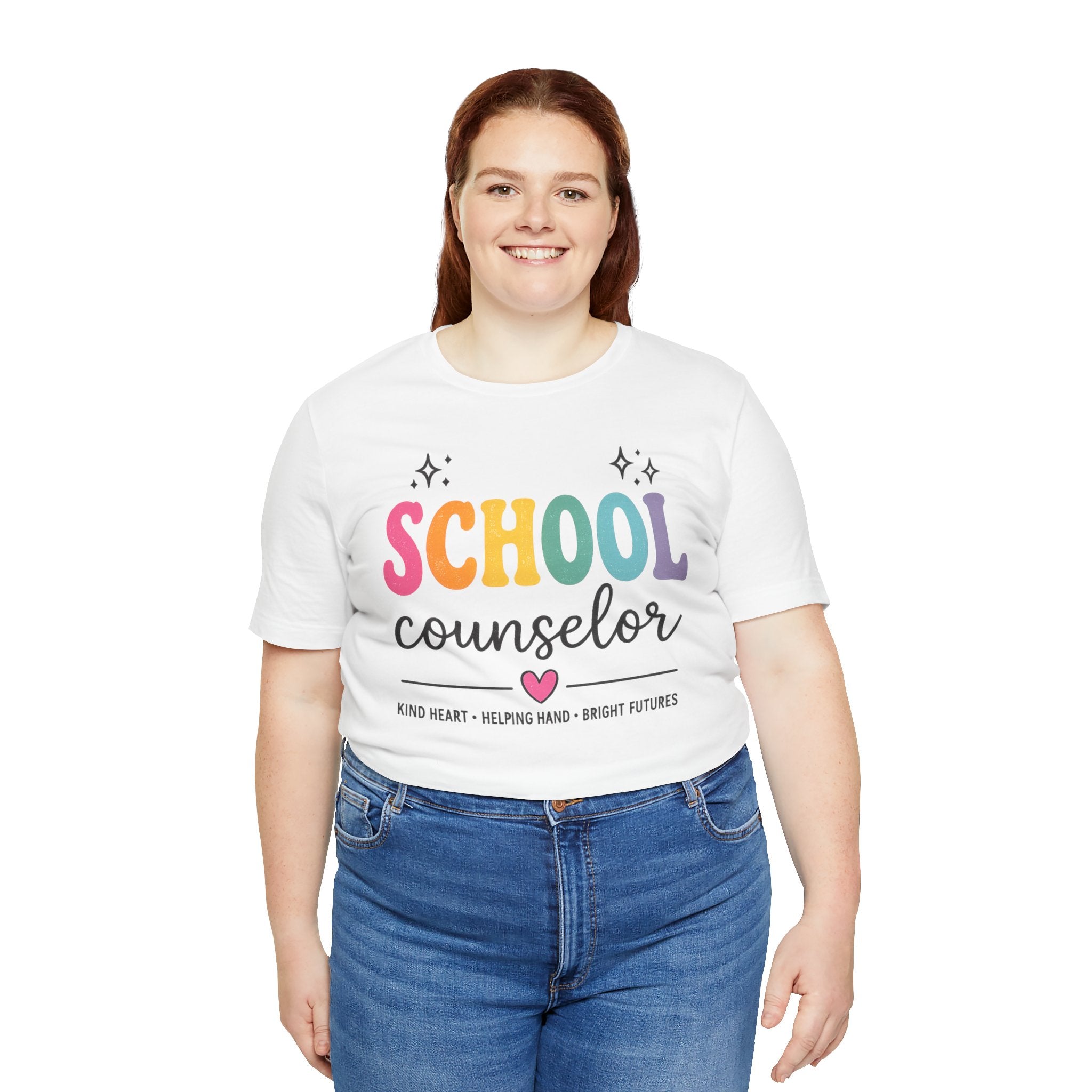 School Counselor T-Shirt — “Kind Heart • Helping Hand • Bright Futures” Cute Rainbow Design