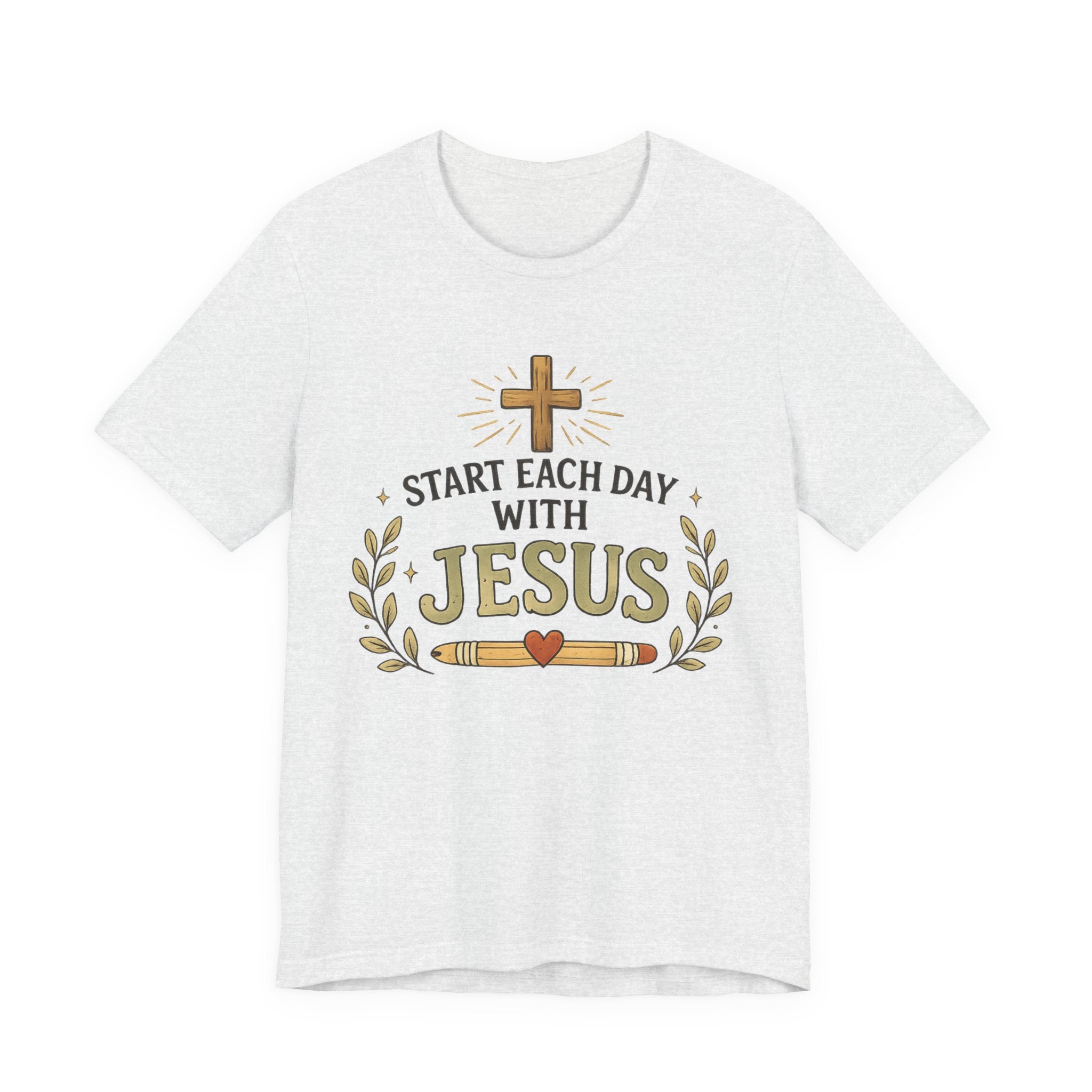 Woman’s Start Each Day With Jesus T‑Shirt — Inspirational Christian Faith Tee