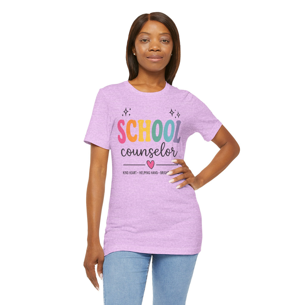 School Counselor T-Shirt — “Kind Heart • Helping Hand • Bright Futures” Cute Rainbow Design